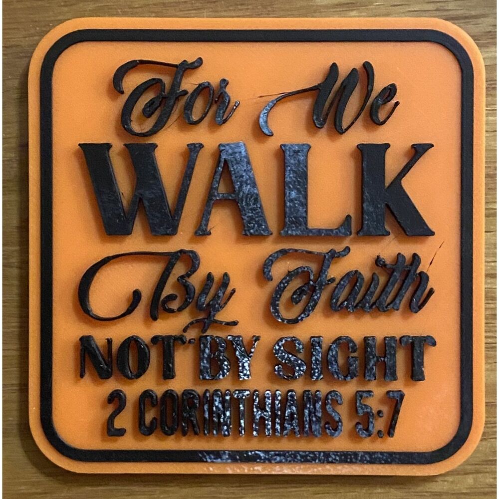 Fridge Magnet, 3" x 3" Walk By Faith - Black over Orange M3024-0809
